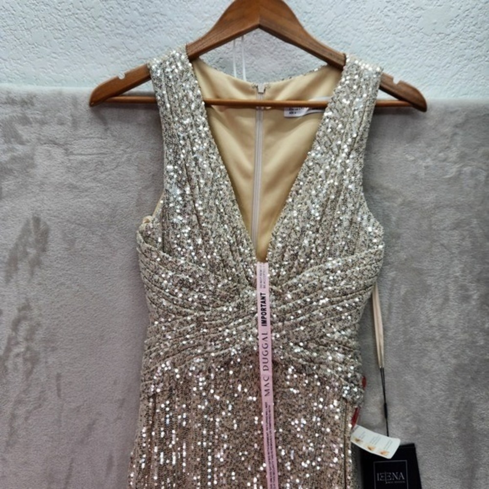 Ieena Mac Duggal Sequin V neck sleeveless Slit formal gown NWT - Picture 8 of 10